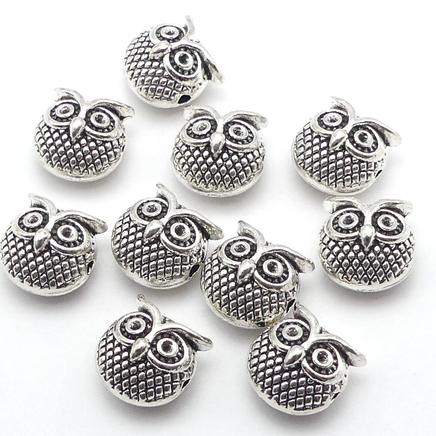 10 Tibetan Metal Silver Tone Owl Spacer Beads