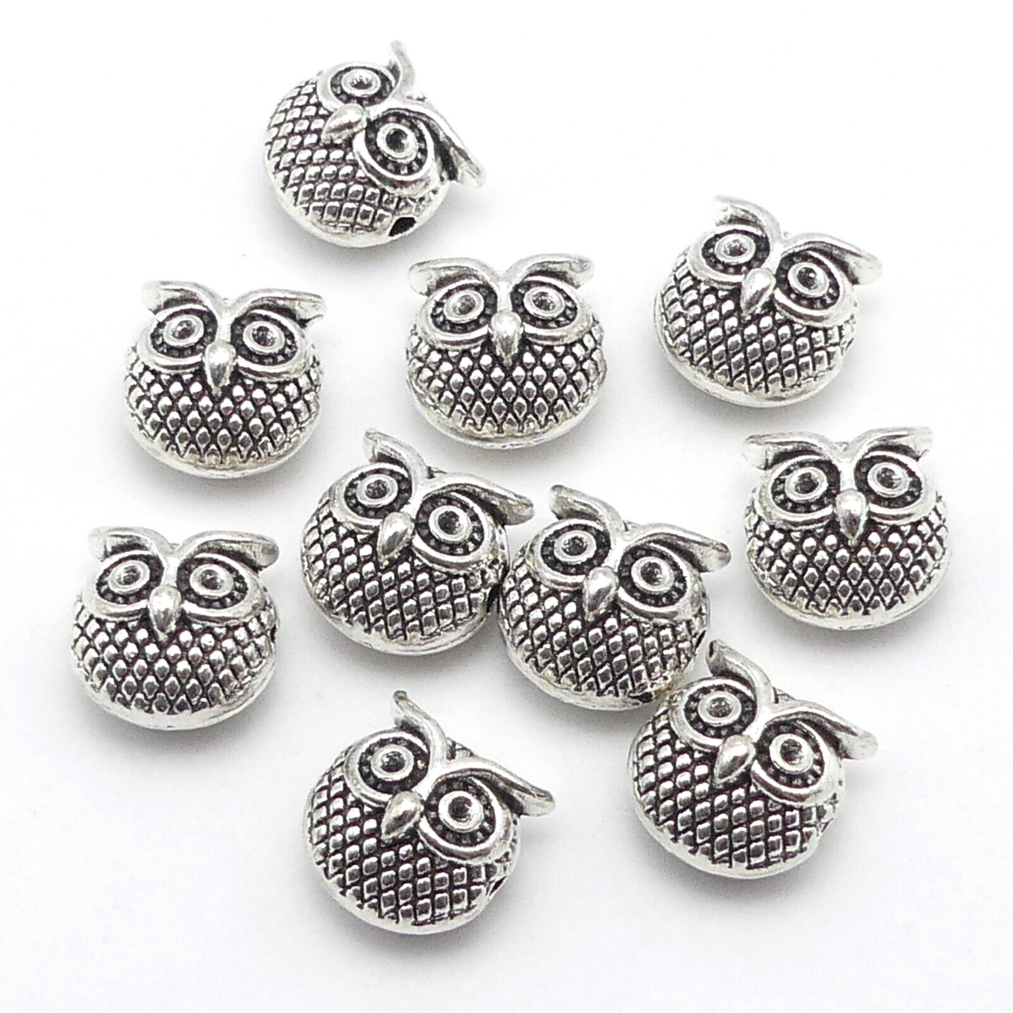 10 Tibetan Metal Silver Tone Owl Spacer Beads