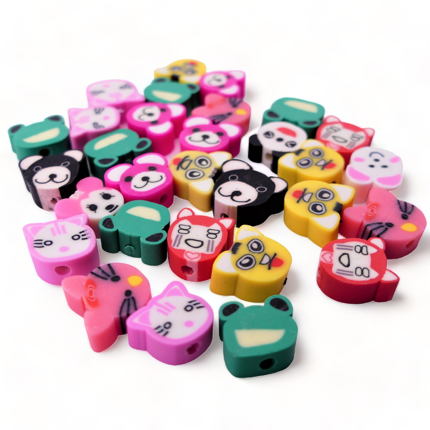 30 Animal Face Polymer clay Beads, Mixed Novelty Animal Beads