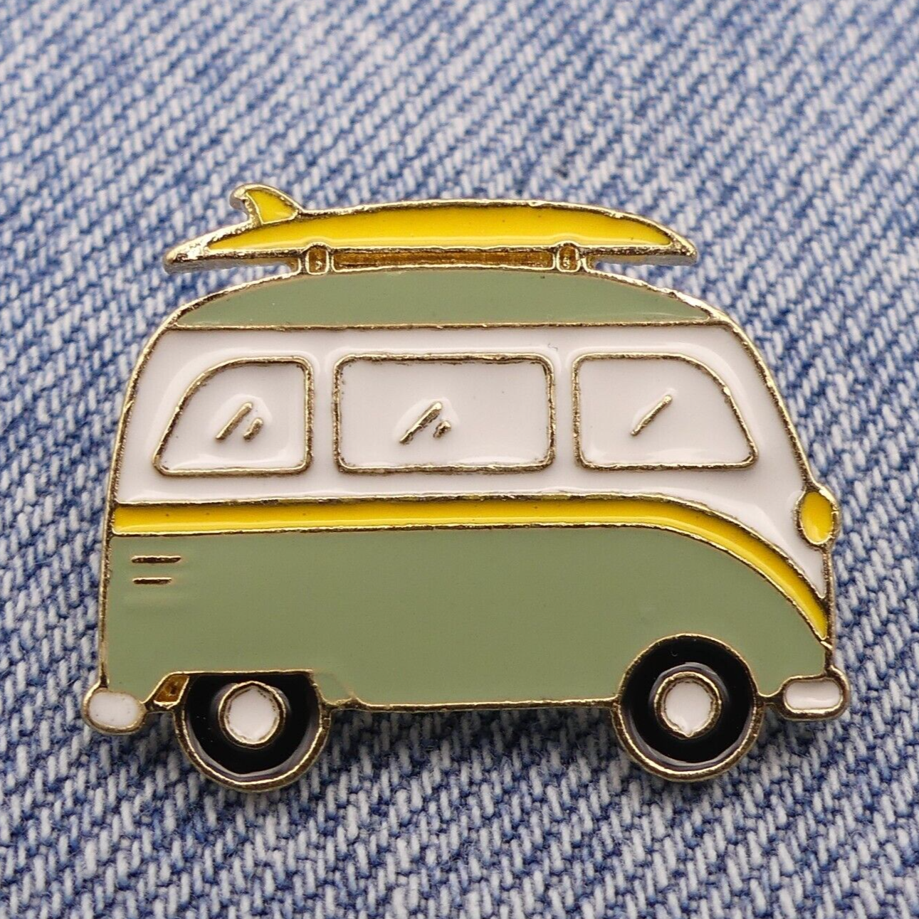 Retro Green And White Camper Van Enamel Pin Badge