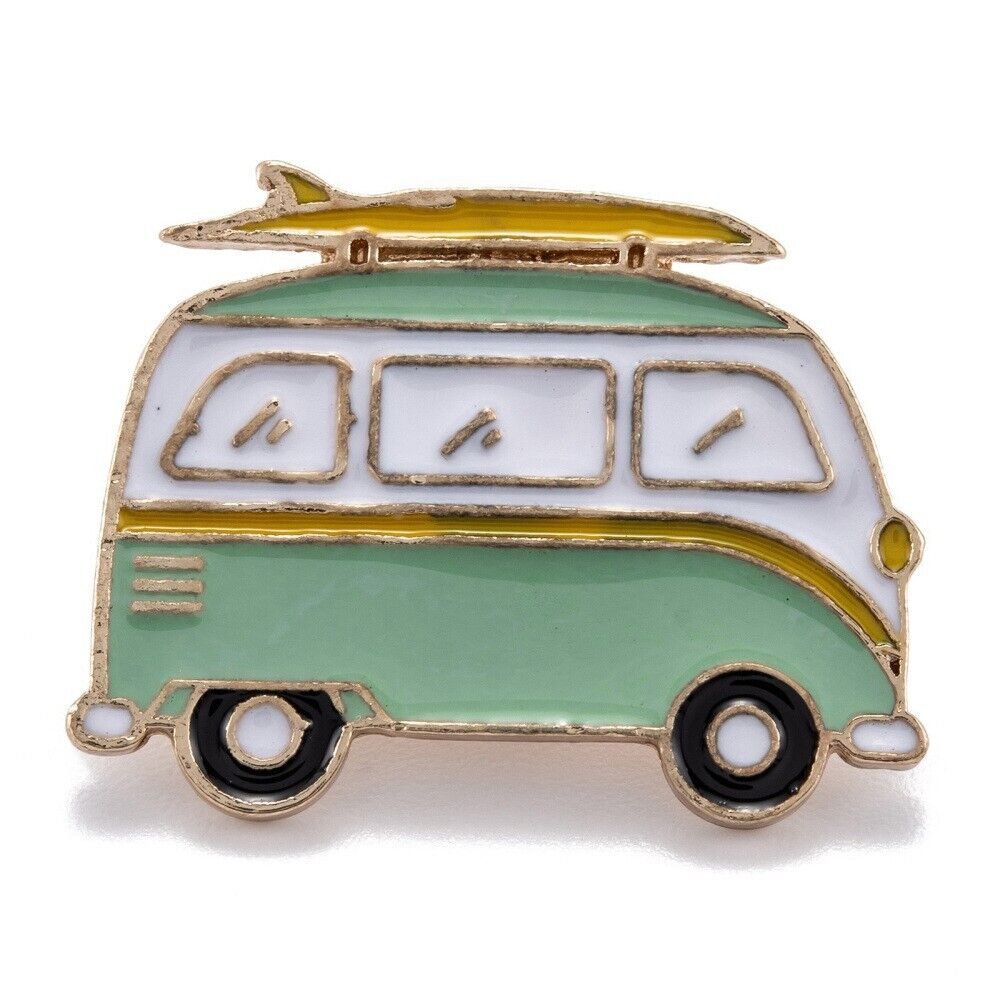 Retro Green And White Camper Van Enamel Pin Badge