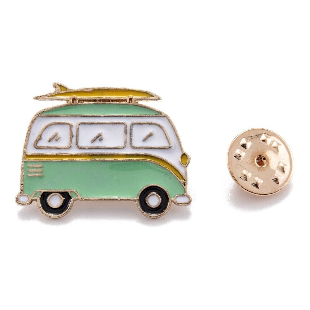 Retro Green And White Camper Van Enamel Pin Badge