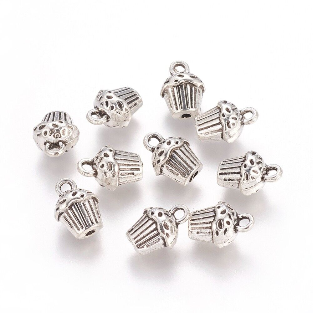 10 Tibetan Silver Tone Cupcake Metal Charms