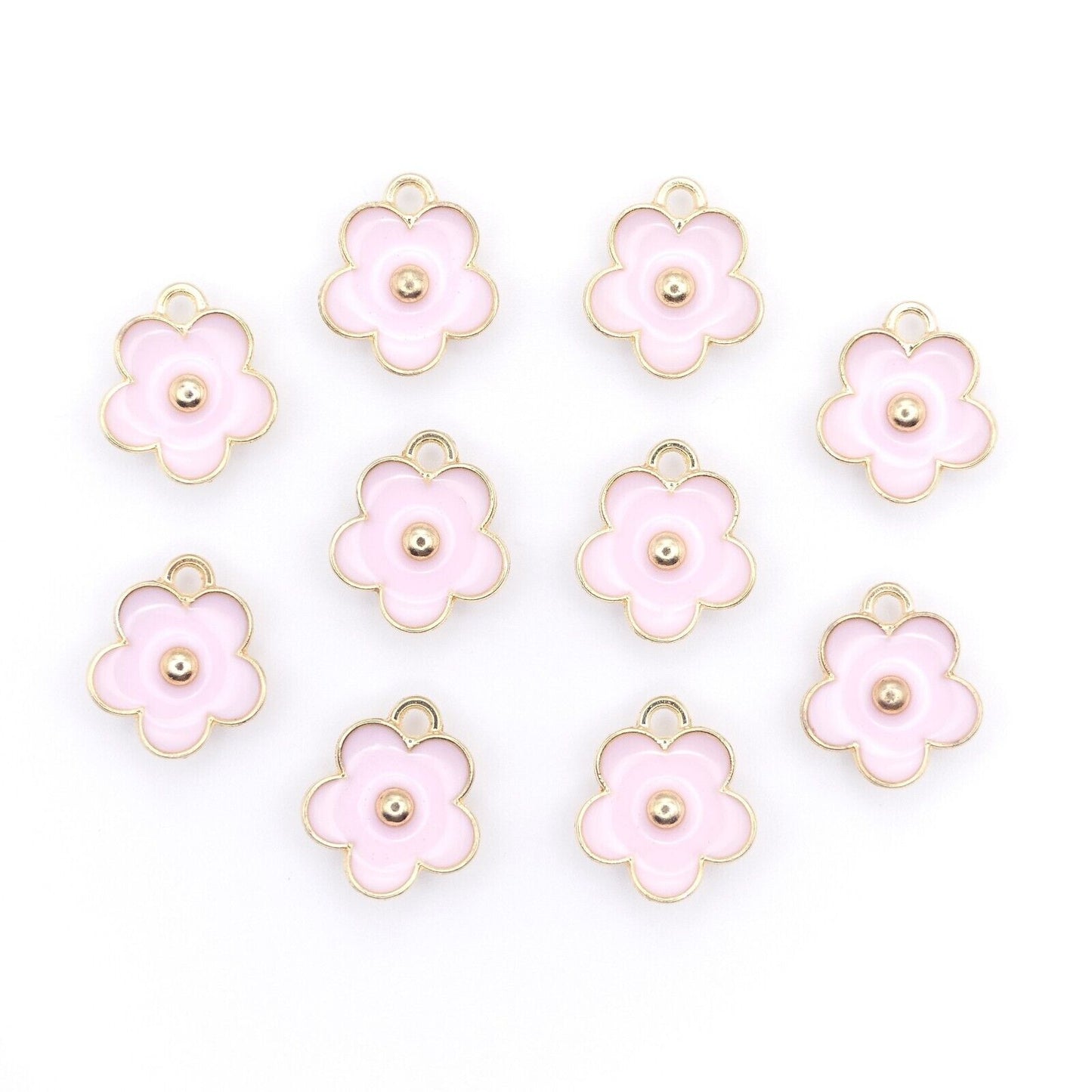 10 Pink Enamel Gold Plated Daisy Flower Charms