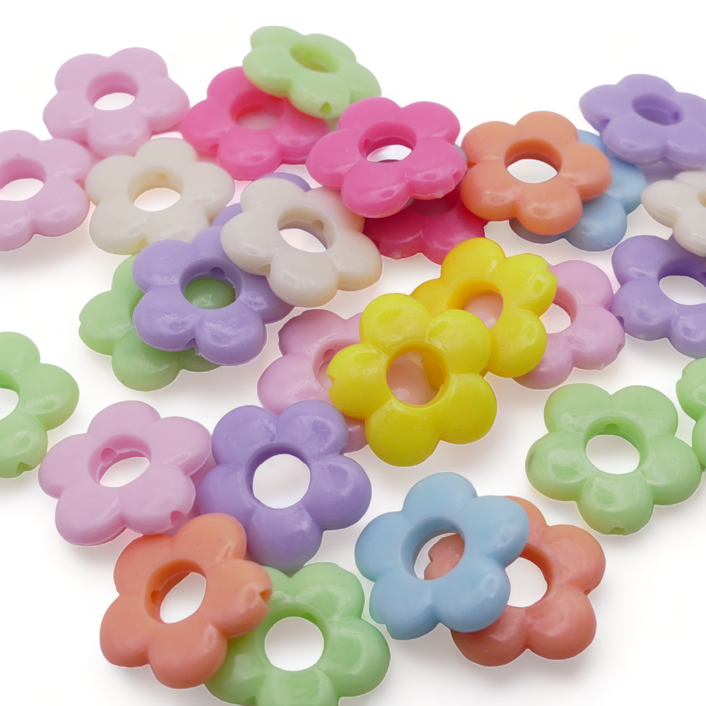 30 Mixed Pastel Acrylic Daisy Flower Frame Beads