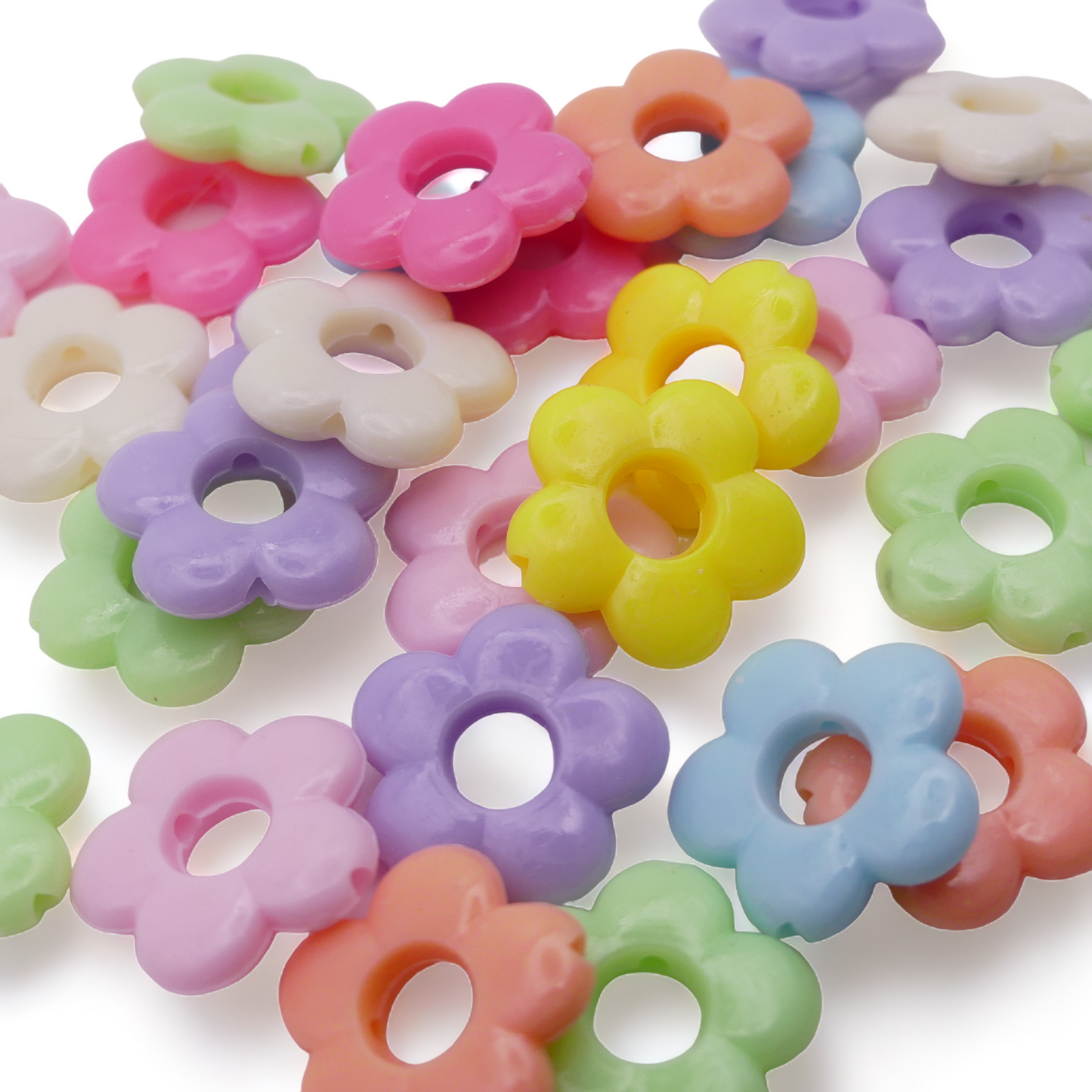 30 Mixed Pastel Acrylic Daisy Flower Frame Beads