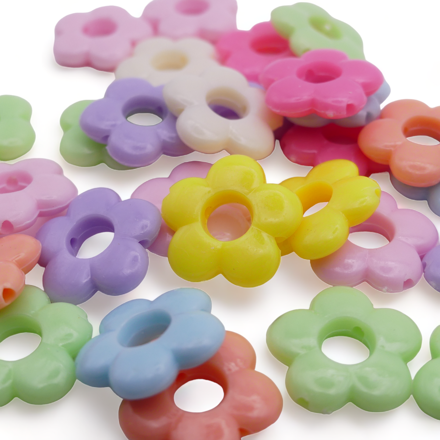 30 Mixed Pastel Acrylic Daisy Flower Frame Beads