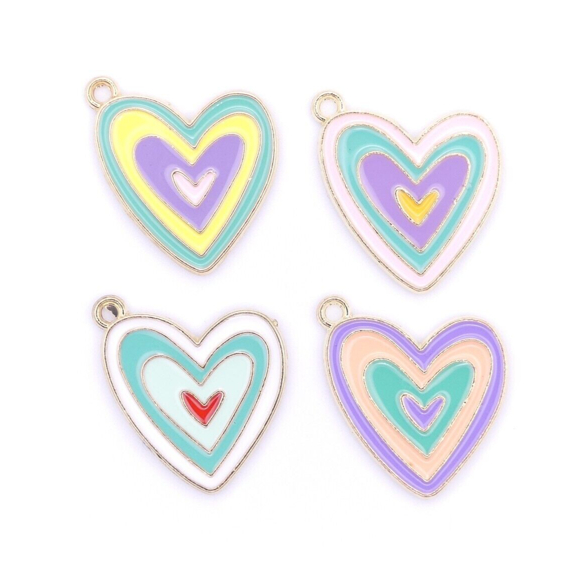 4 Mixed Colour Enamel Heart Charms Jewellery Making Enamel Heart Charms