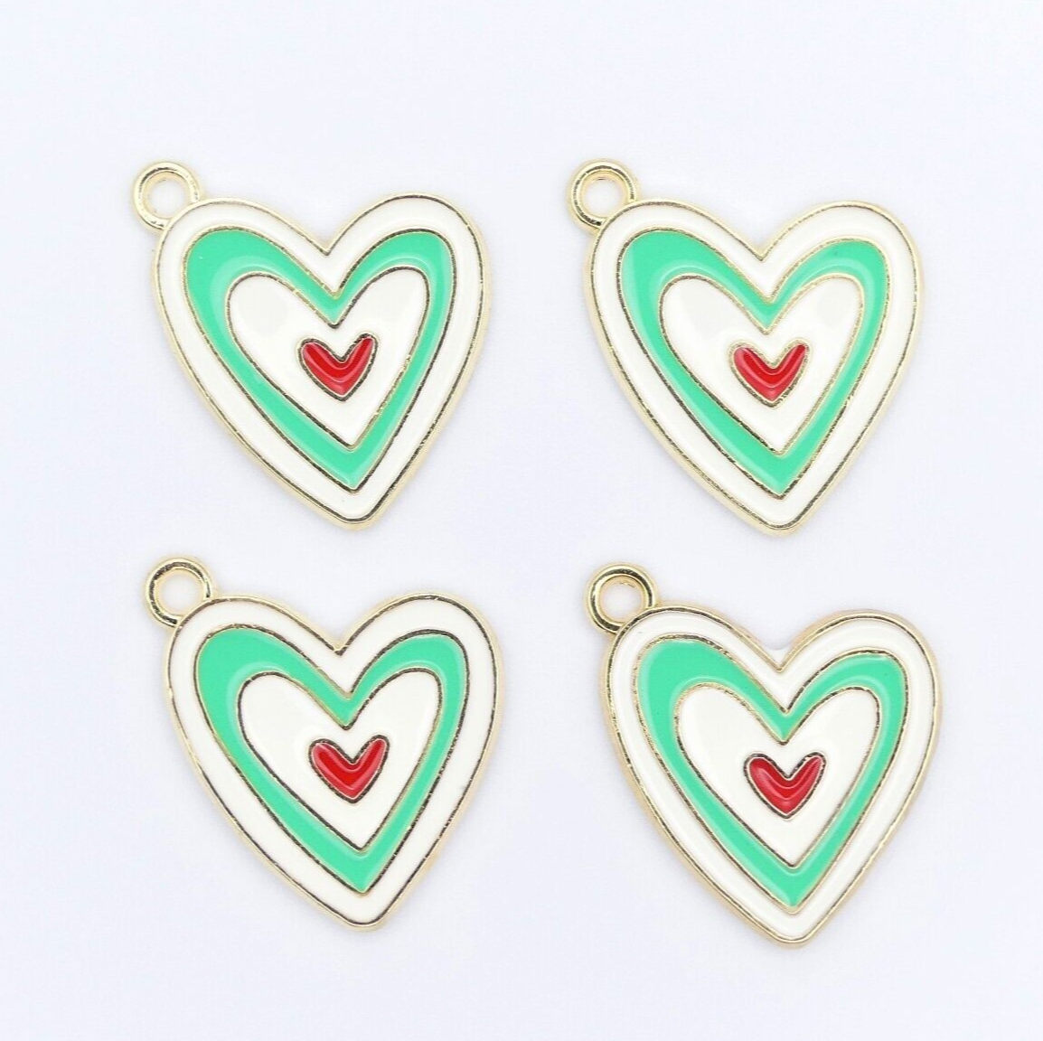 4 Mixed Colour Enamel Heart Charms