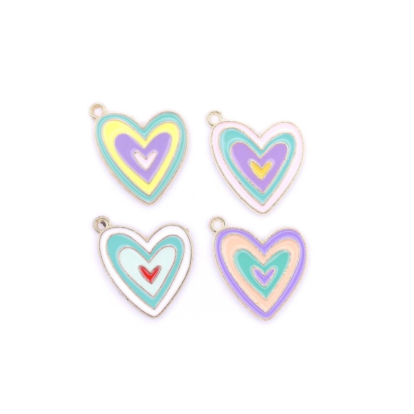 4 Mixed Colour Enamel Heart Charms Jewellery Making Enamel Heart Charms