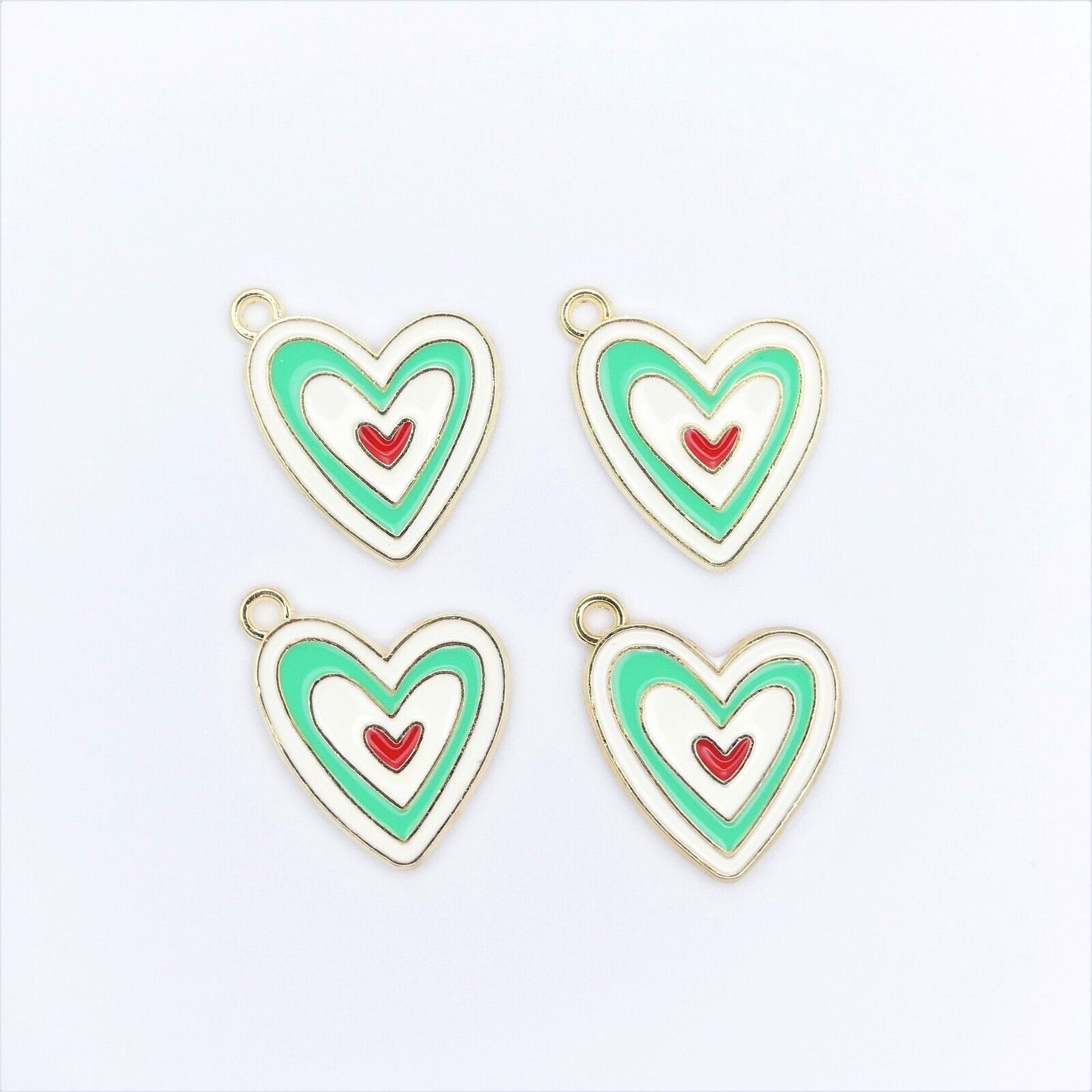 4 Mixed Colour Enamel Heart Charms