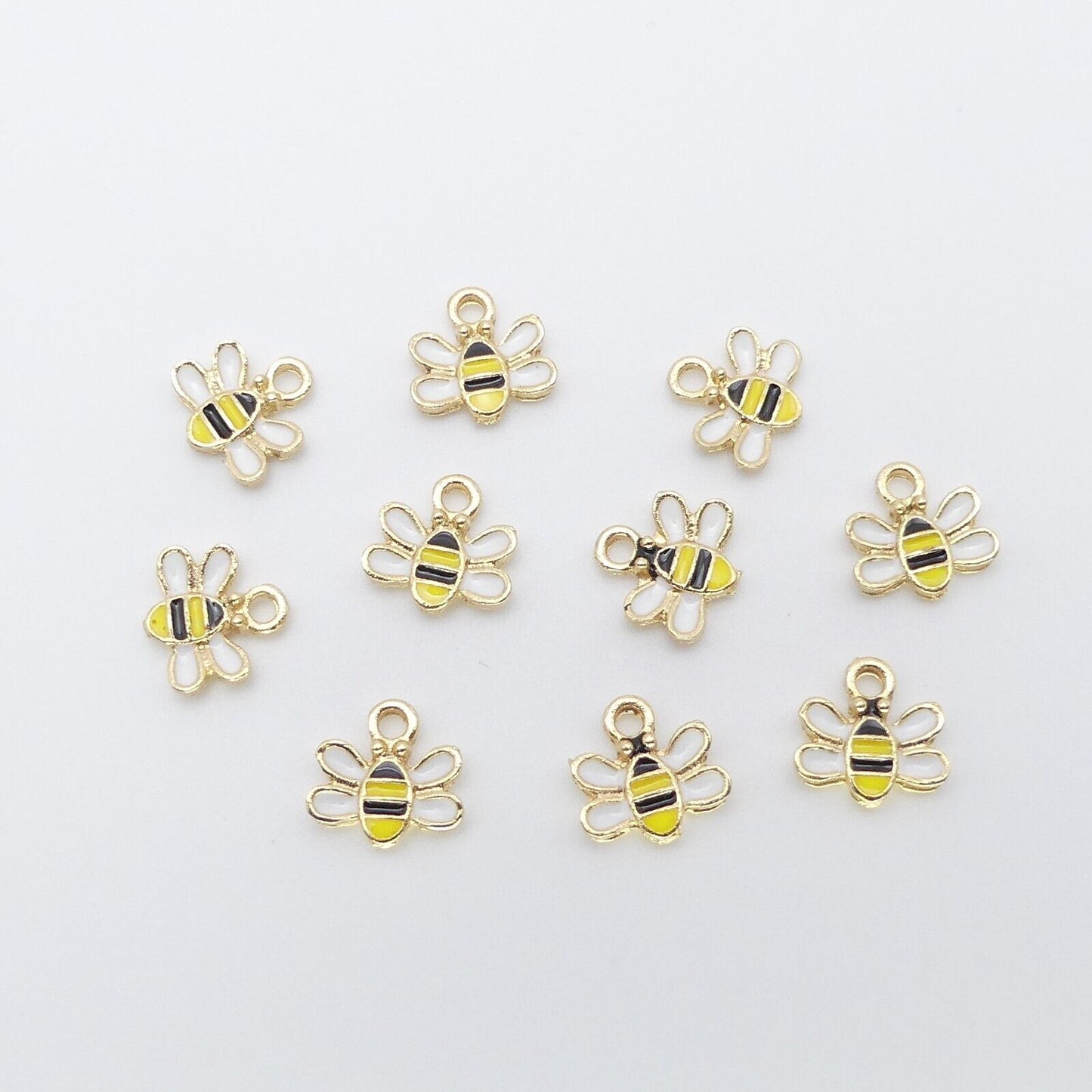 10 Small Yellow and Black Enamel Bee charms
