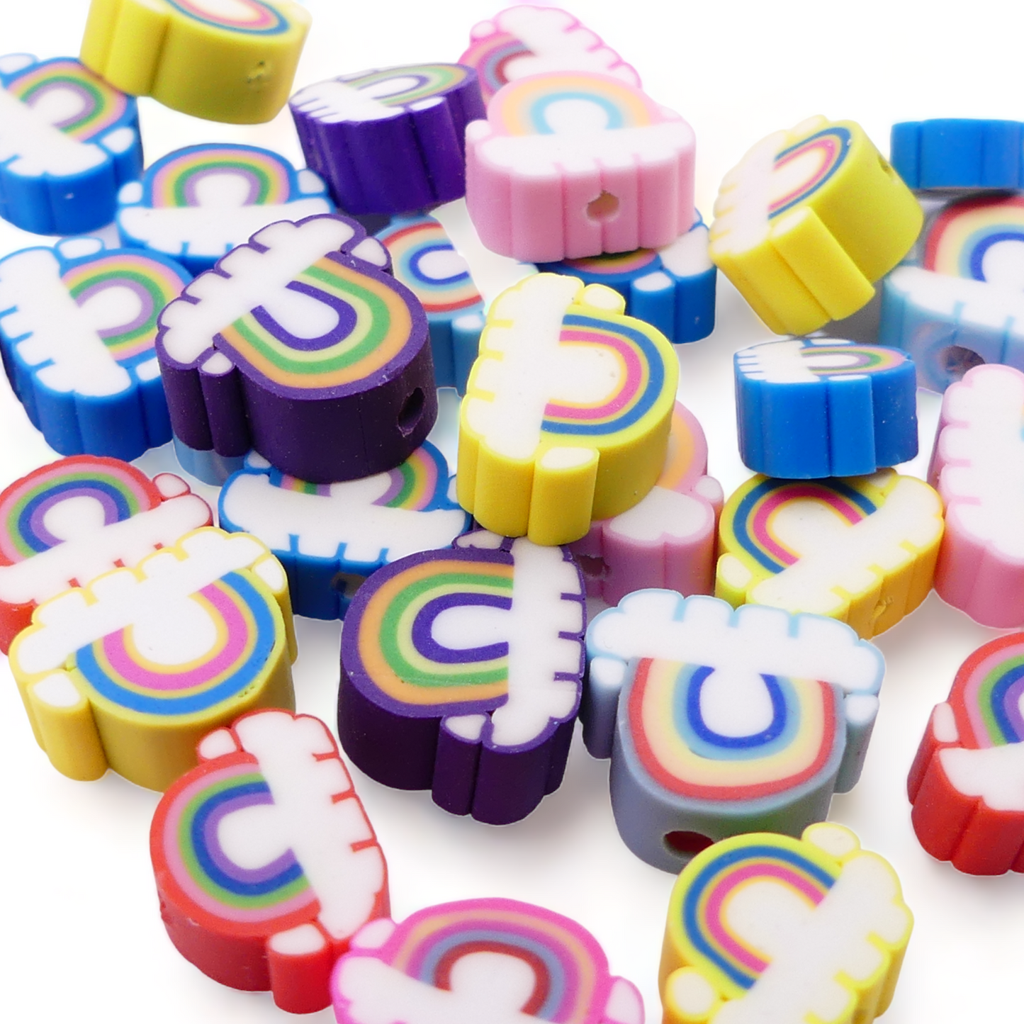 30 Mixed Rainbow And Cloud Polymer clay Beads