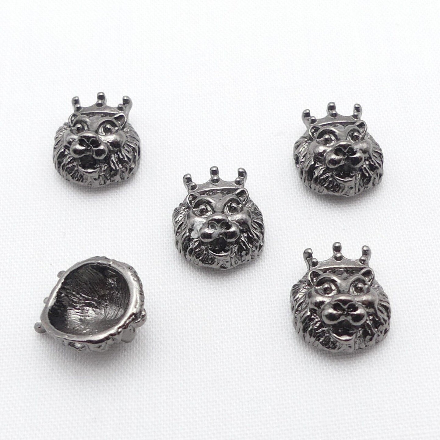 5 Lion In A Crown Gunmetal Spacer Beads Charm Jewellery Making
