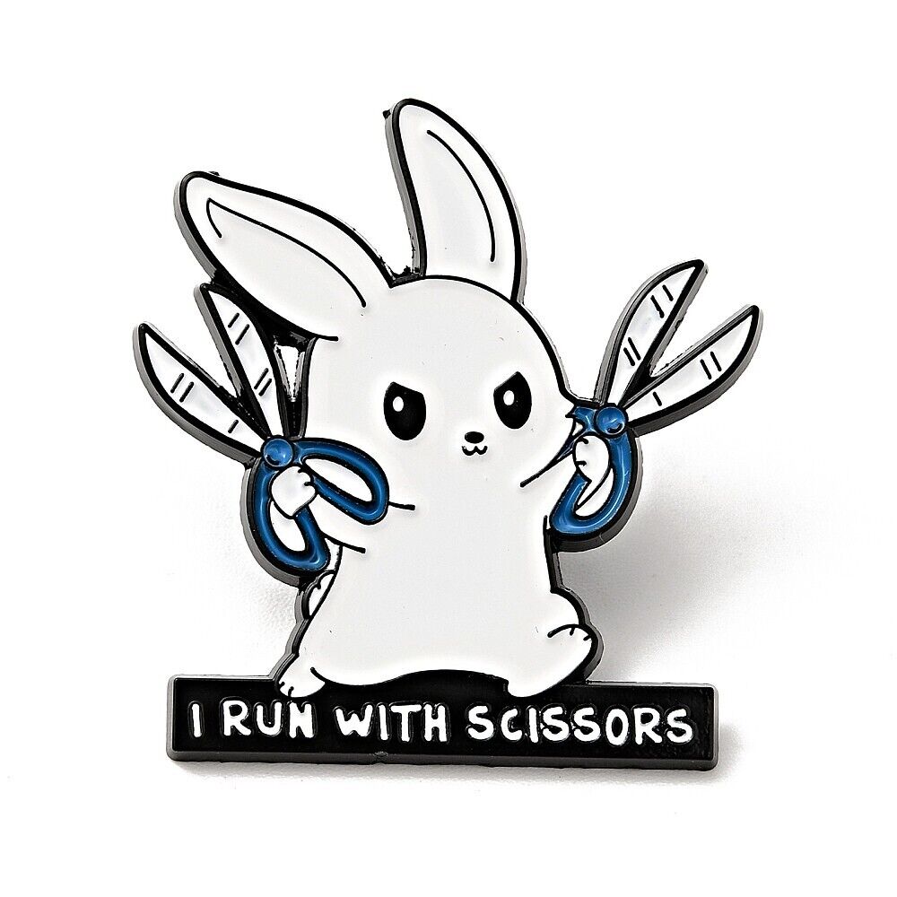 Bad Bunny "I Run With Scissors" Enamel Pin Badge.