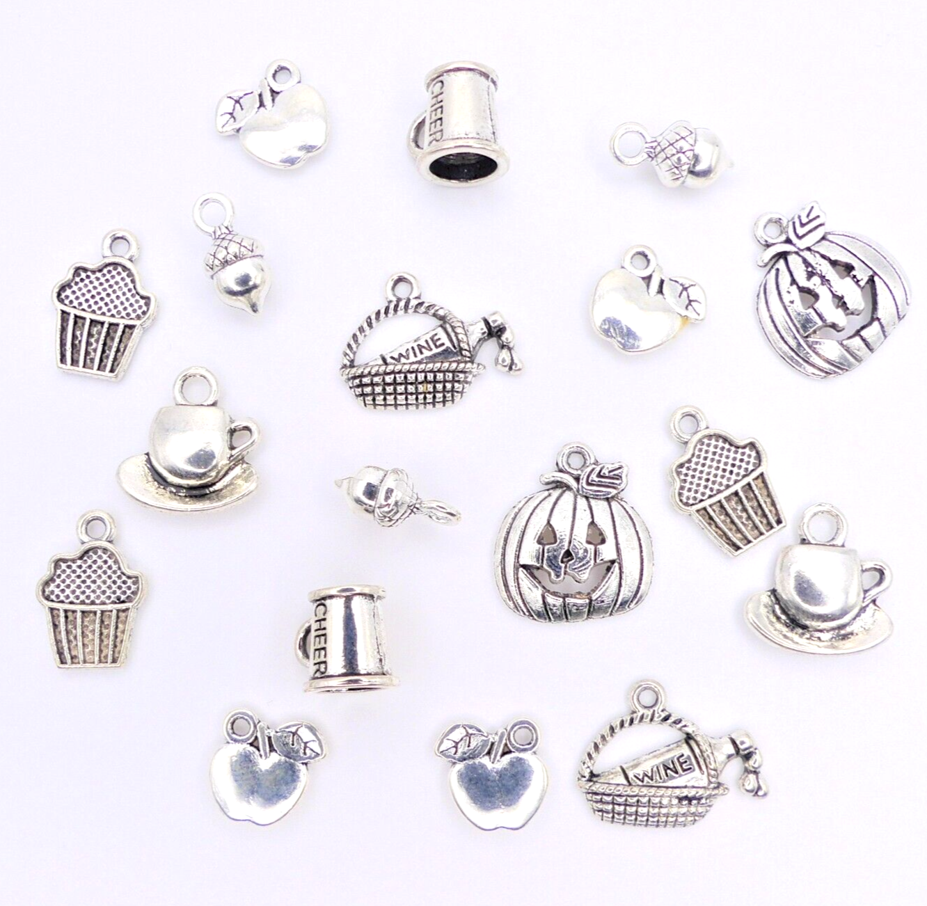 18 Food Picnic Autumn Theme Tibetan Silver Metal Charms
