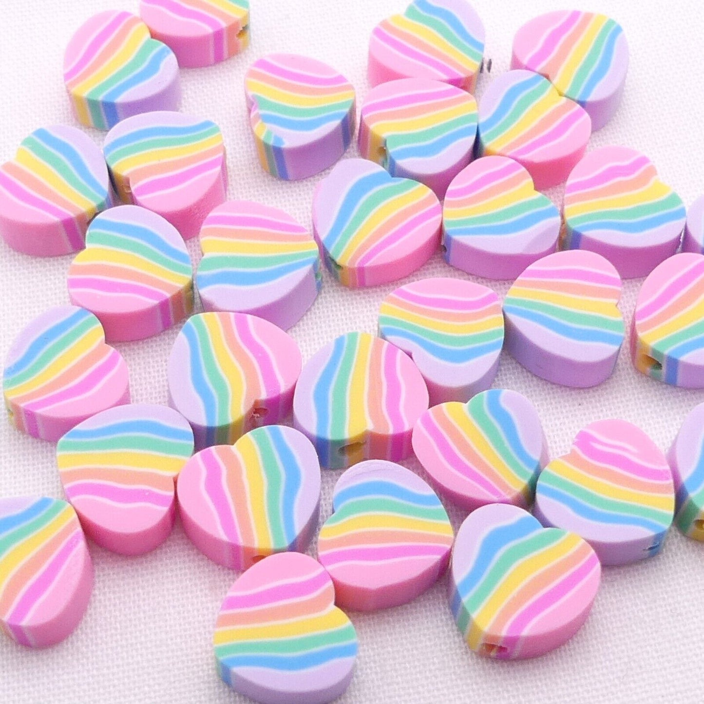 30 Heart Shaped Rainbow Polymer Clay