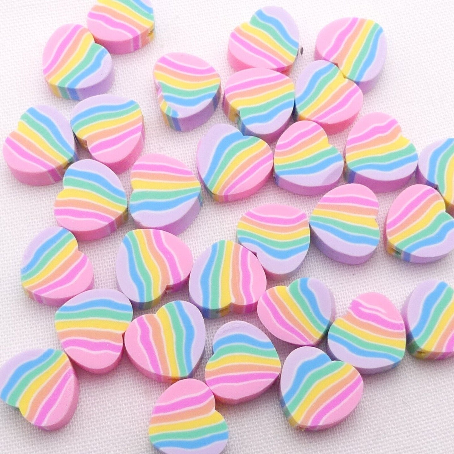 30 Heart Shaped Rainbow Polymer Clay