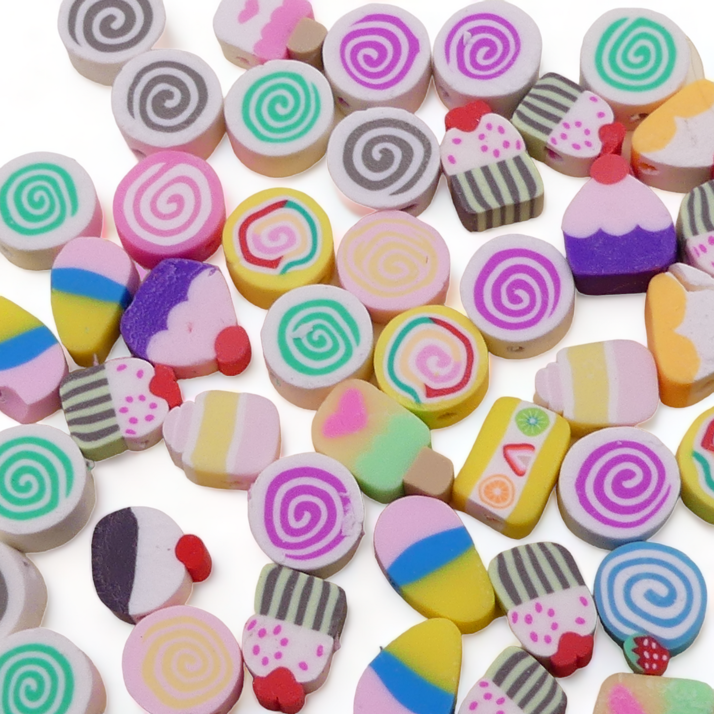 30 Cupcake Sweetie Lolly Pop Polymer Clay Beads - Jewellery Making Craft Beads