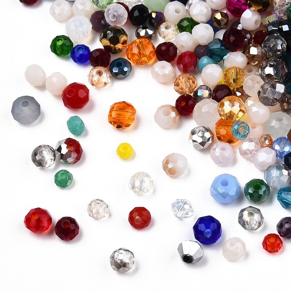 1500 Glass Beads Faceted, Mixed Size And Shape. Glass Crystal Beads. 50g.