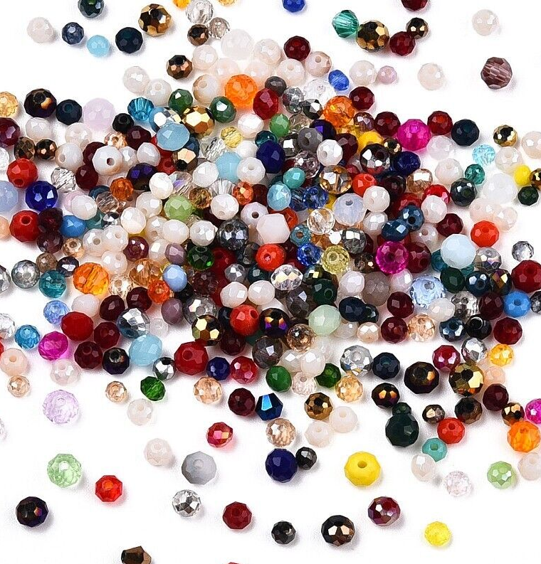 1500 Glass Beads Faceted, Mixed Size And Shape. Glass Crystal Beads. 50g.