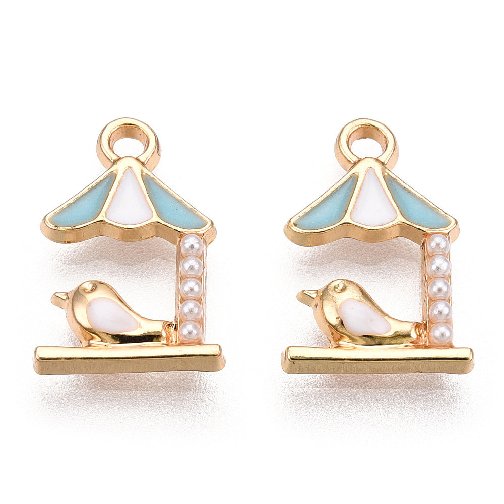 6 Gold Plated Blue Bird And Umbrella Enamel Charms Jewellery Making