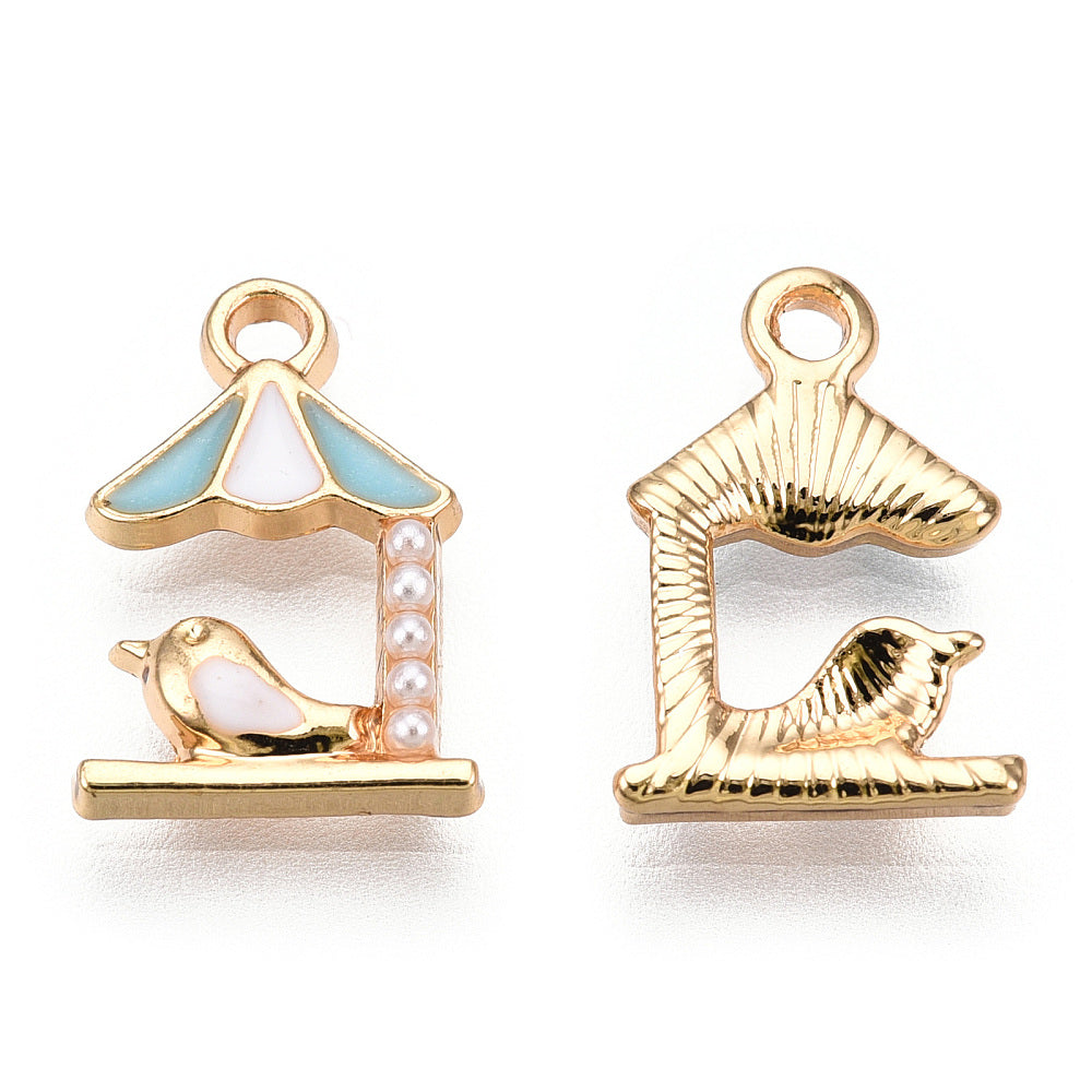 6 Gold Plated Blue Bird And Umbrella Enamel Charms Jewellery Making