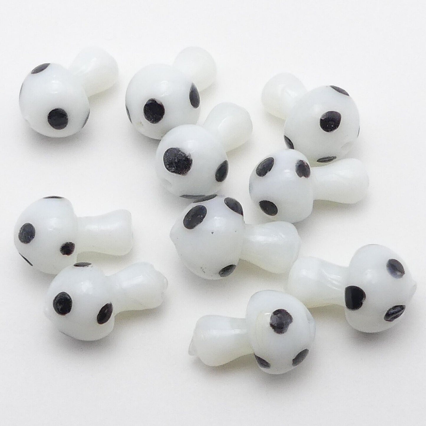 10 Lampwork White And Black Glass Mushroom Beads Handmade