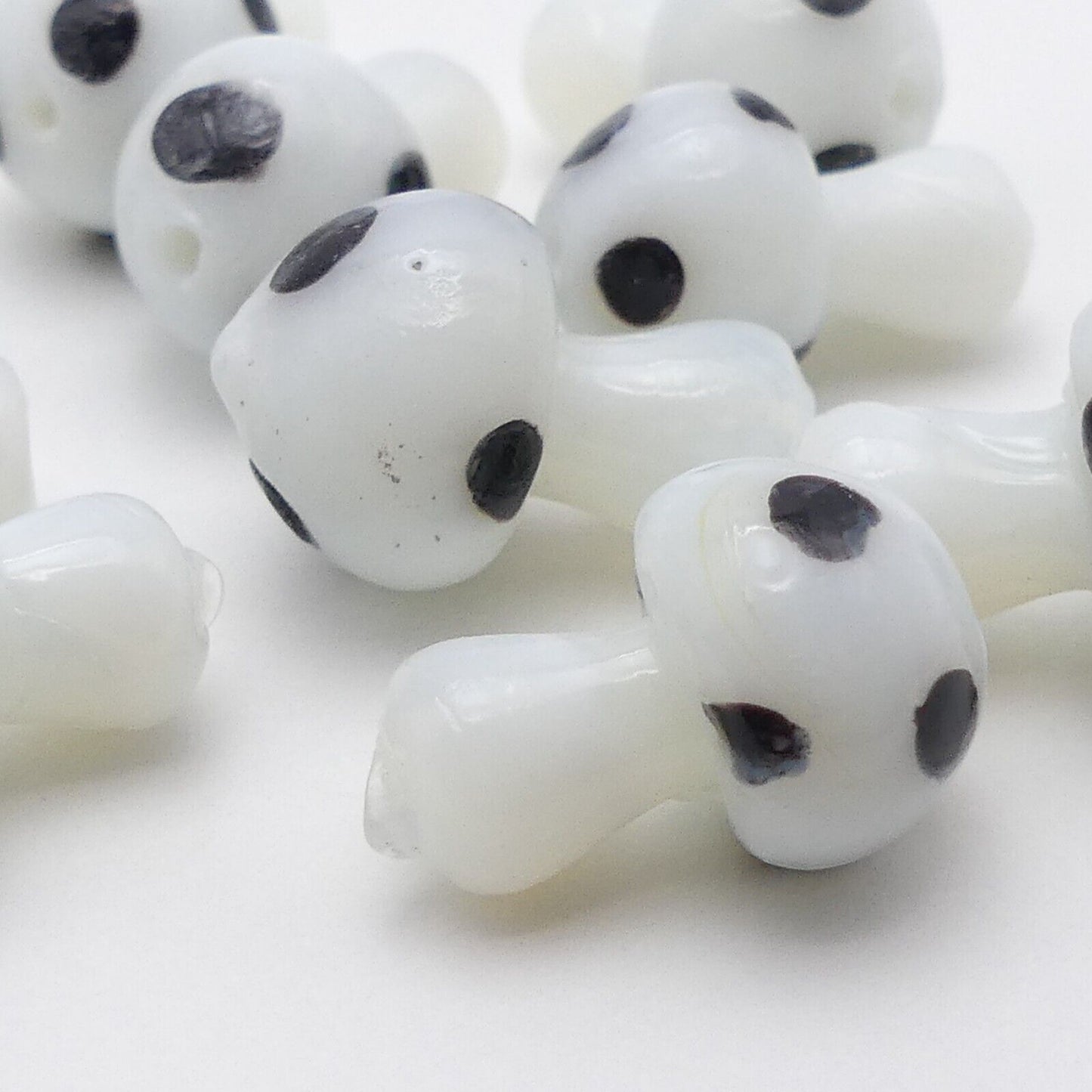 10 Lampwork White And Black Glass Mushroom Beads Handmade