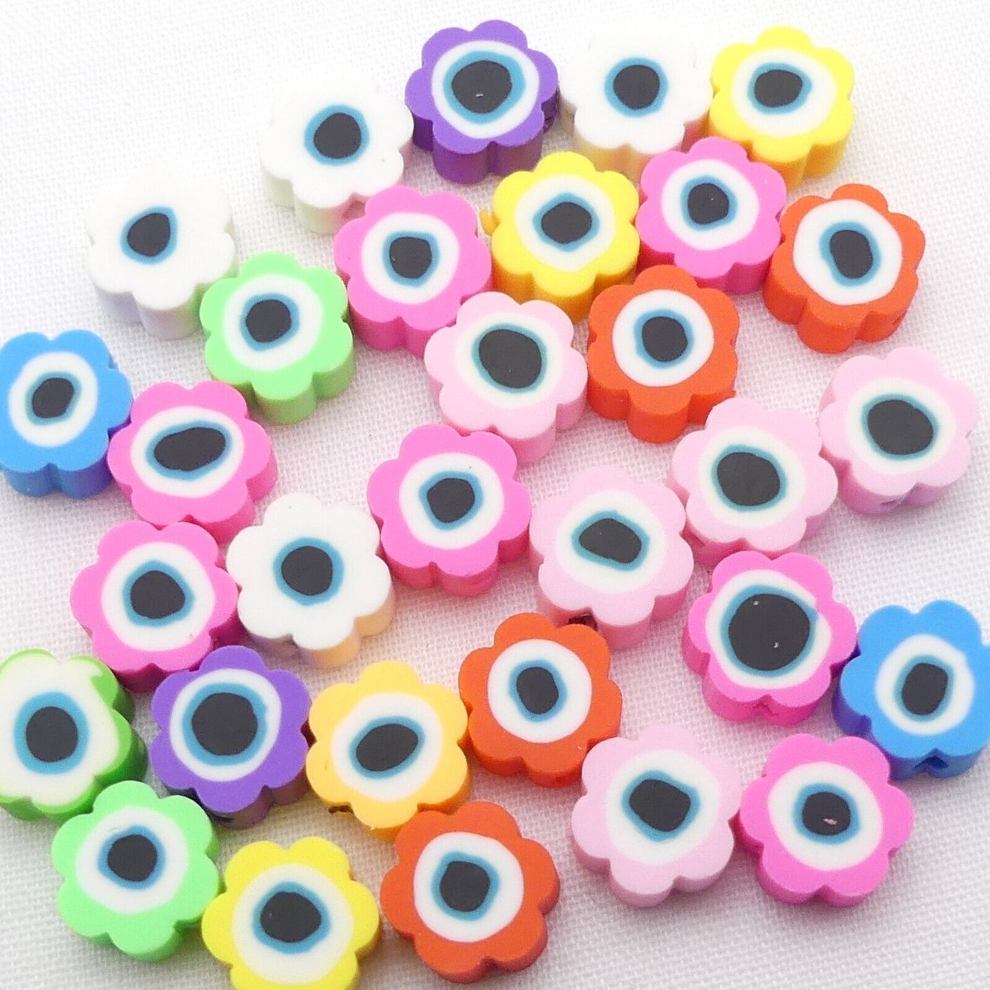 30 Evil Eye Flower Beads Polymer Clay Daisy Evil Eye Beads Jewellery Making Bead