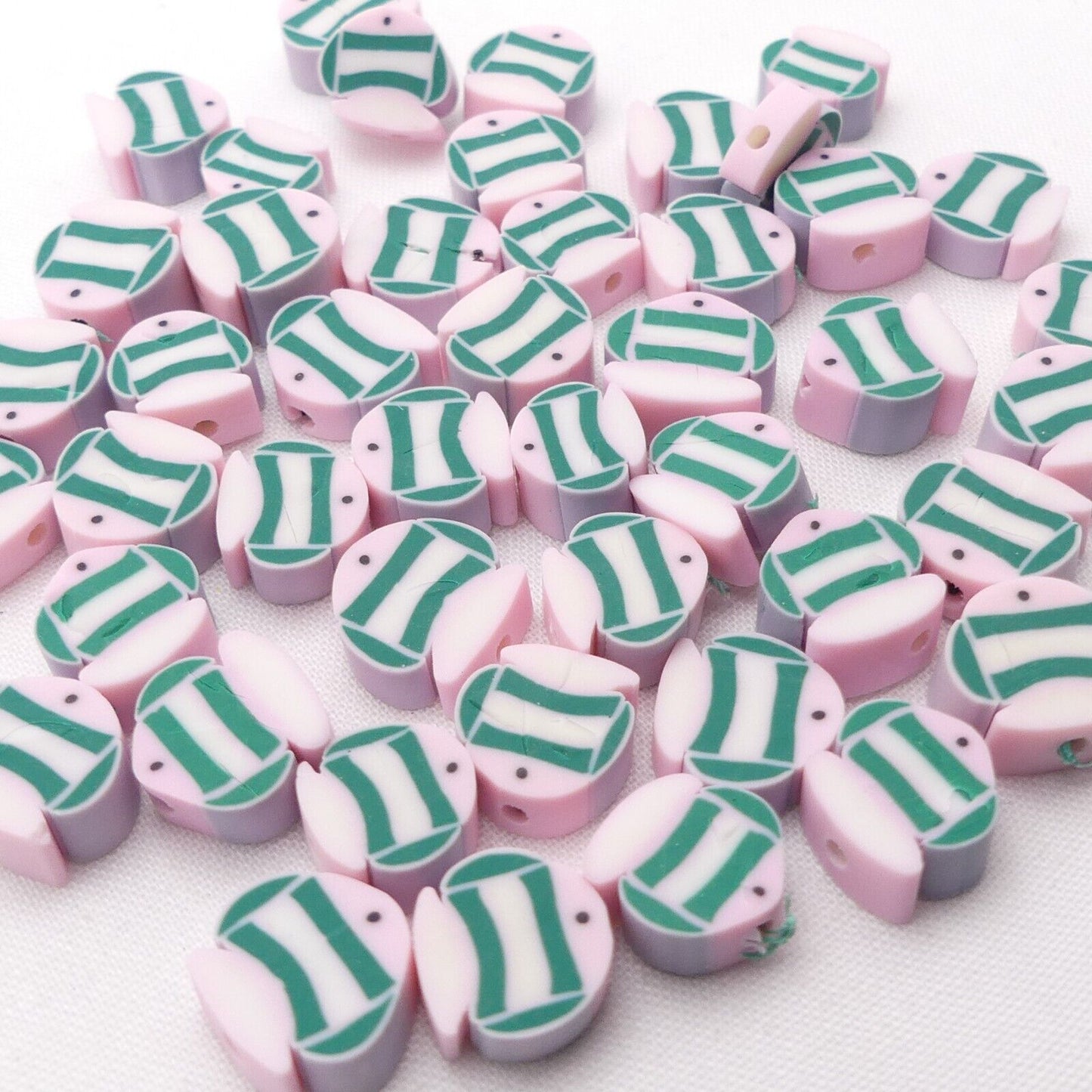 50 Angel Fish Polymer Clay Beads pink and grey Fish Beads Jewellery Making