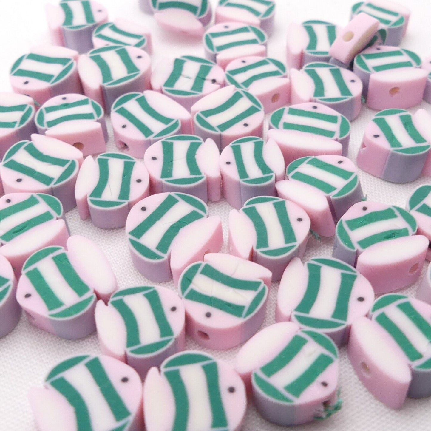 50 Angel Fish Polymer Clay Beads pink and grey Fish Beads Jewellery Making