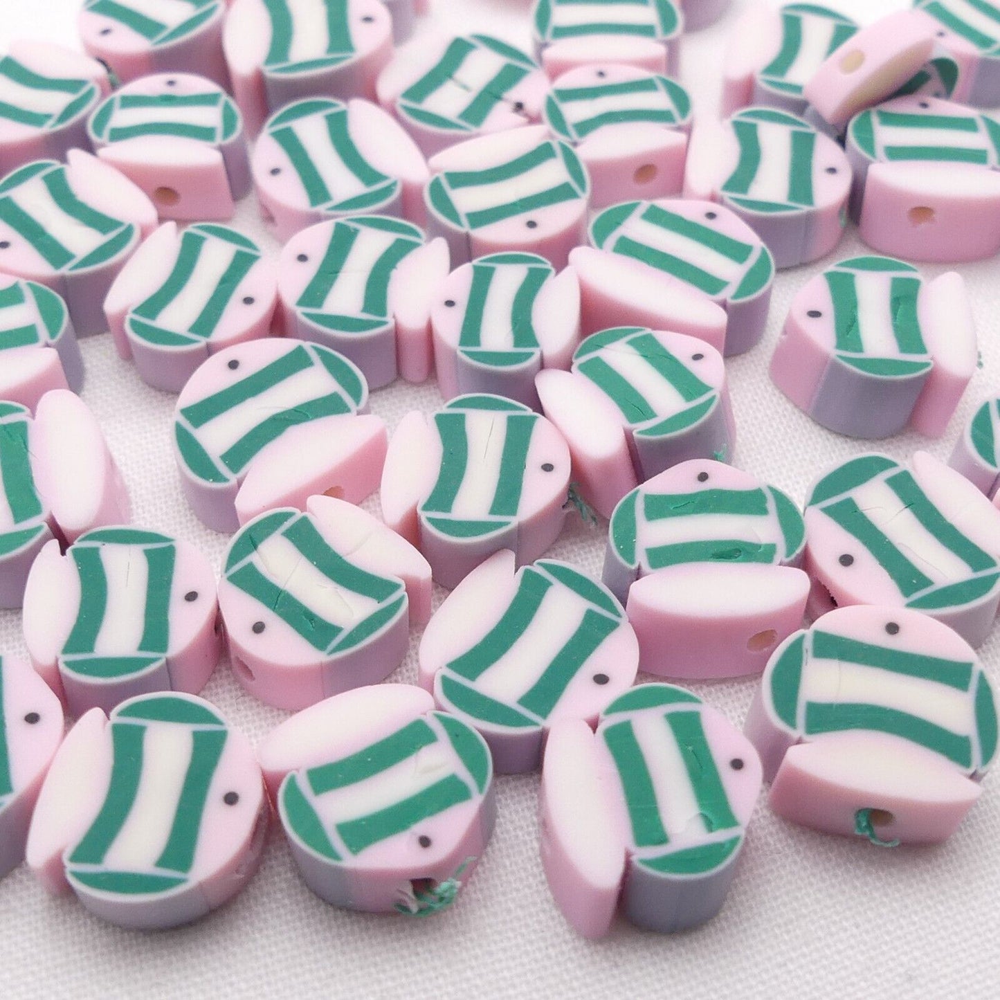 50 Angel Fish Polymer Clay Beads pink and grey Fish Beads Jewellery Making