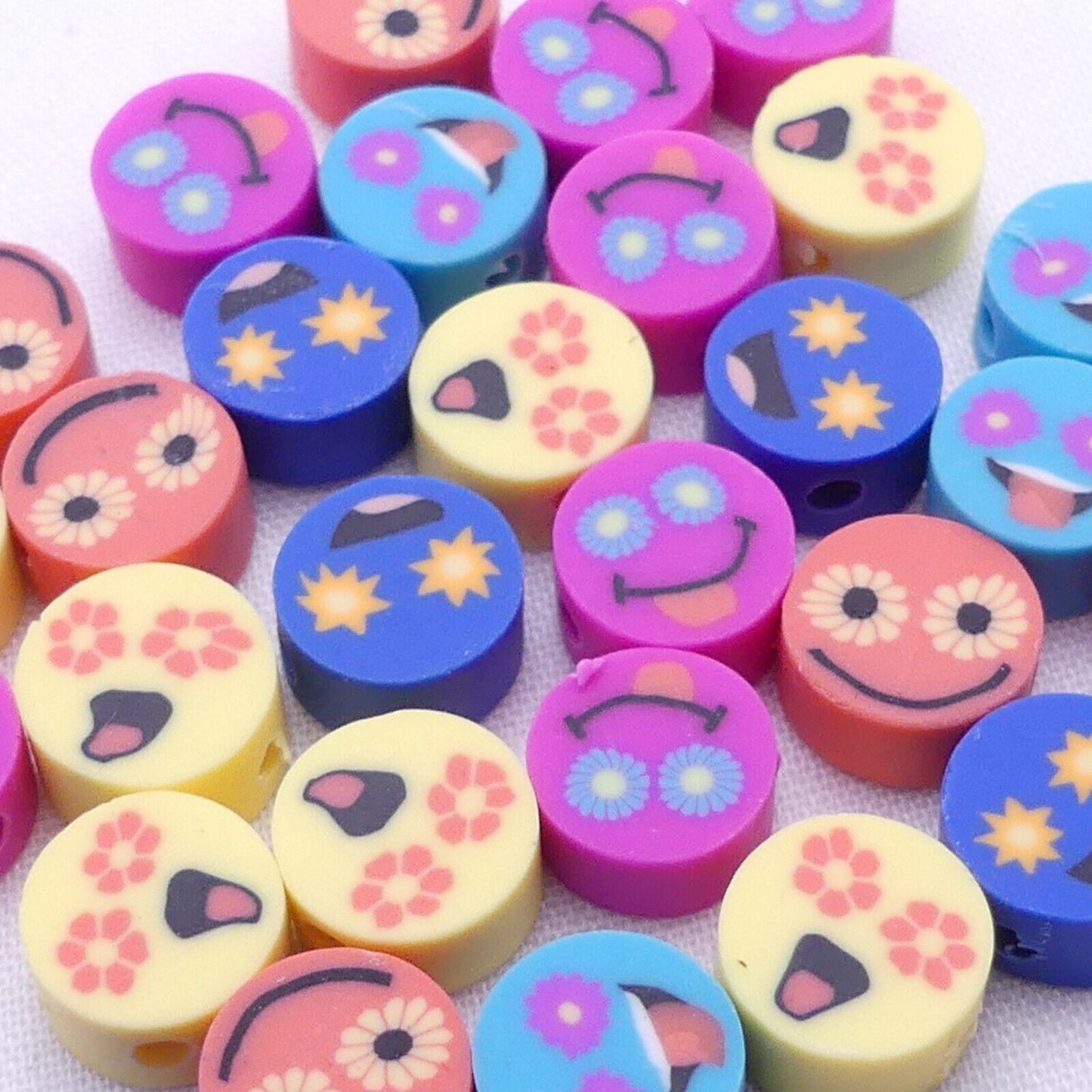30 Smiling Face Polymer Clay Beads - Expression Emotions Craft Beads