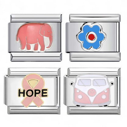 Italian Charms, Forget me not, Elephant, Campervan, Hope Ribbon