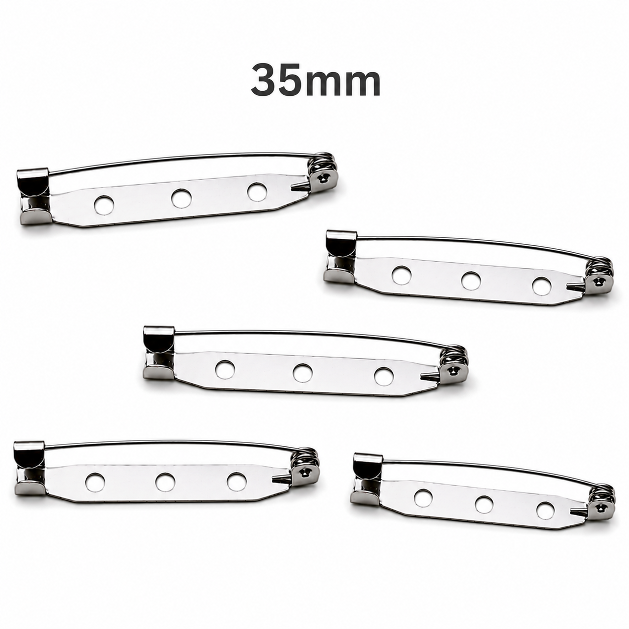 Silver 35mm brooch pin back, curved hinge clasp with round holes