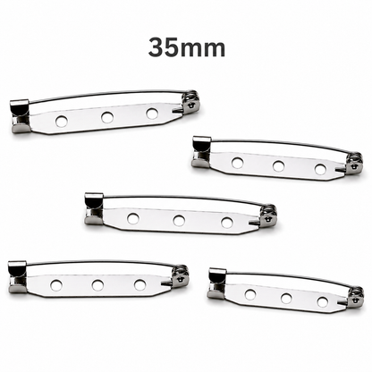 Silver 35mm brooch pin back, curved hinge clasp with round holes