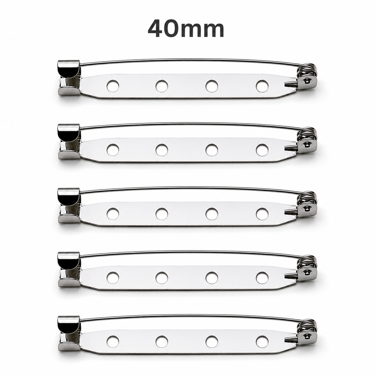 Steel brooch pin back set, 40mm bar pin with 4 loops and locking clasp