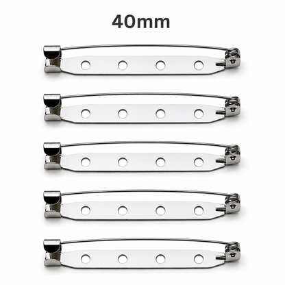 Steel brooch pin back set, 40mm bar pin with 4 loops and locking clasp