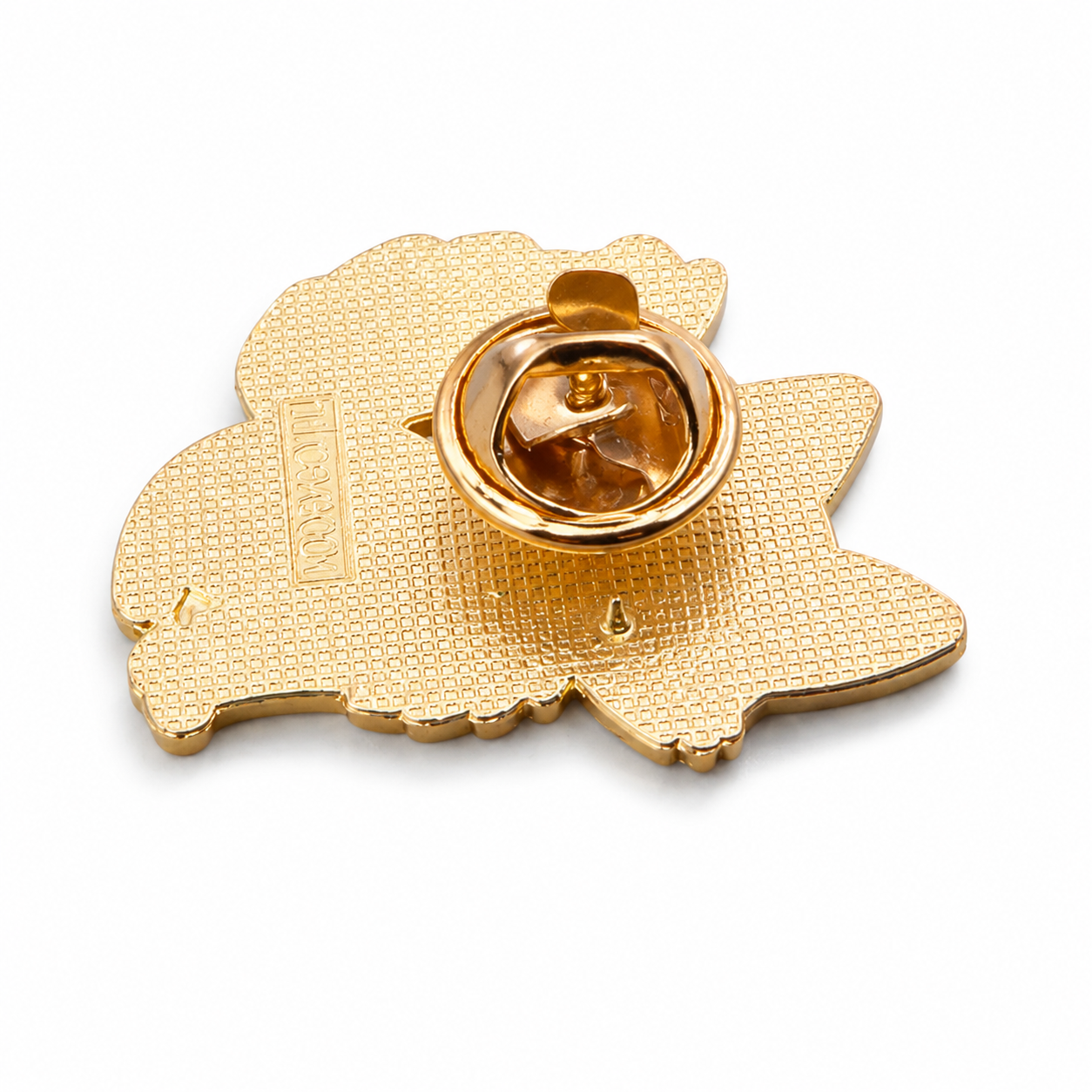 Enamel fox pin badge, gold-tone back with clasp and textured details