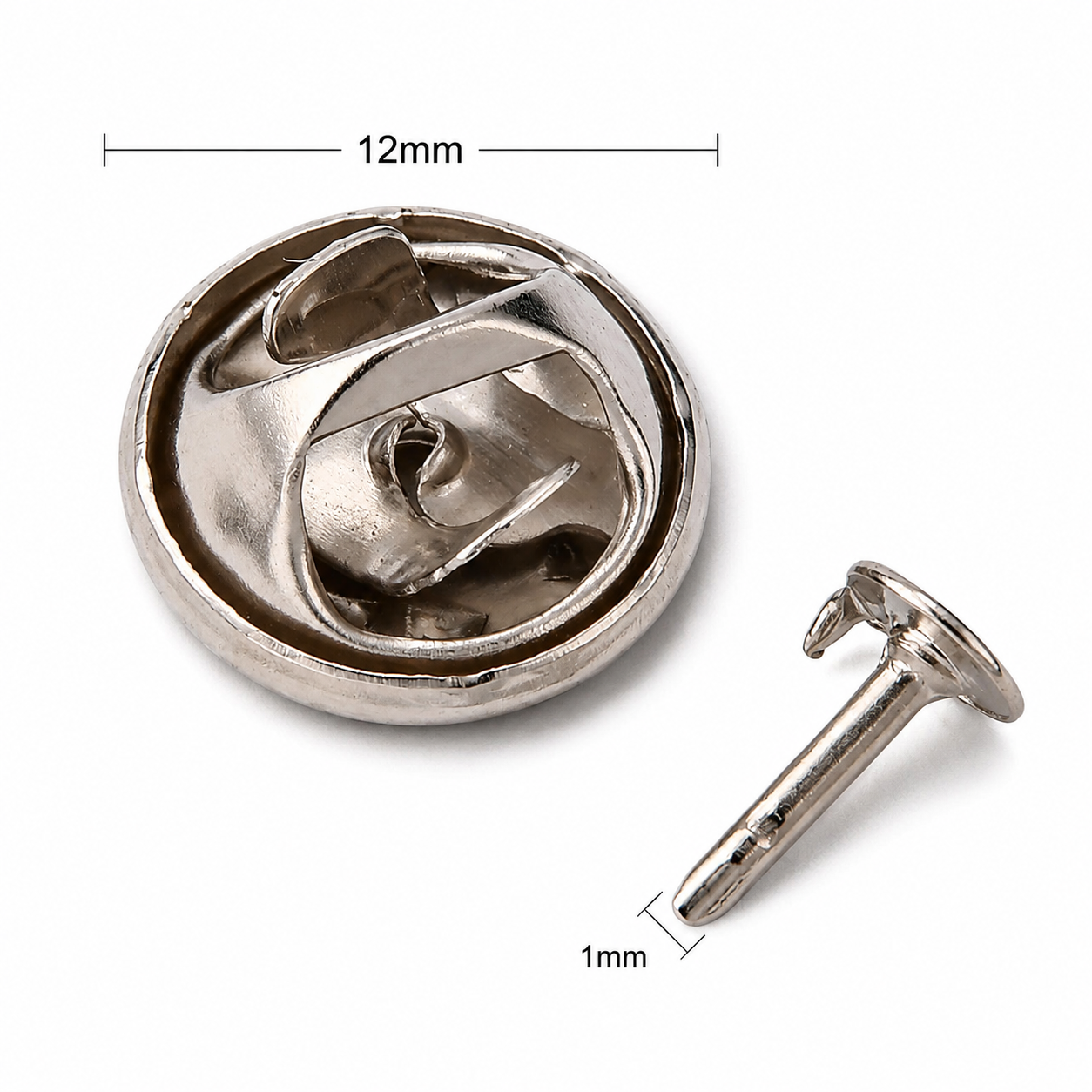 Silver butterfly clutch pin back with open clasp and pin, 12mm size
