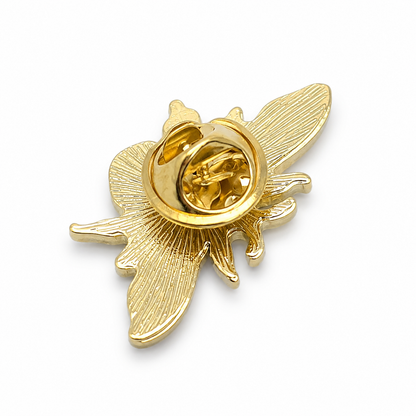 Bumblebee enamel pin in gold tone with textured wings and butterfly clutch back