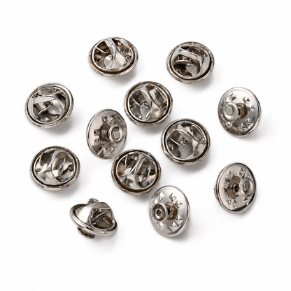 Assorted silver butterfly clutch pin backs, round metal design
