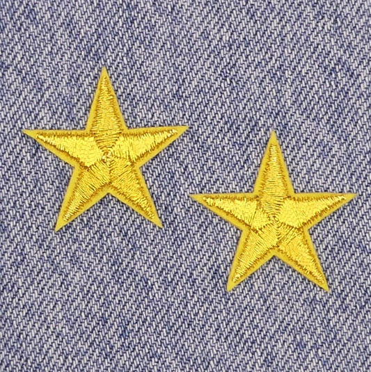 2 Gold STAR Patches Iron On Sew On Stars Patch Embroidered Applique Badges