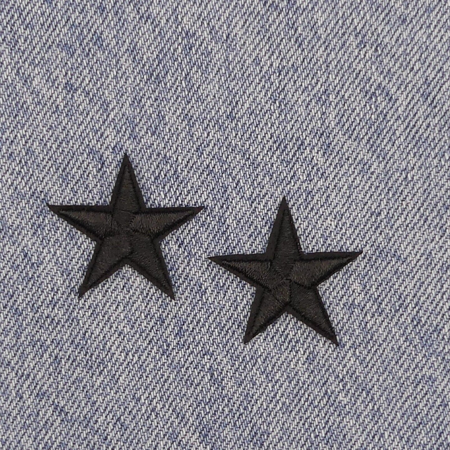 2 Black STAR Patches Iron On Sew On Stars Patch Embroidered Applique Badges