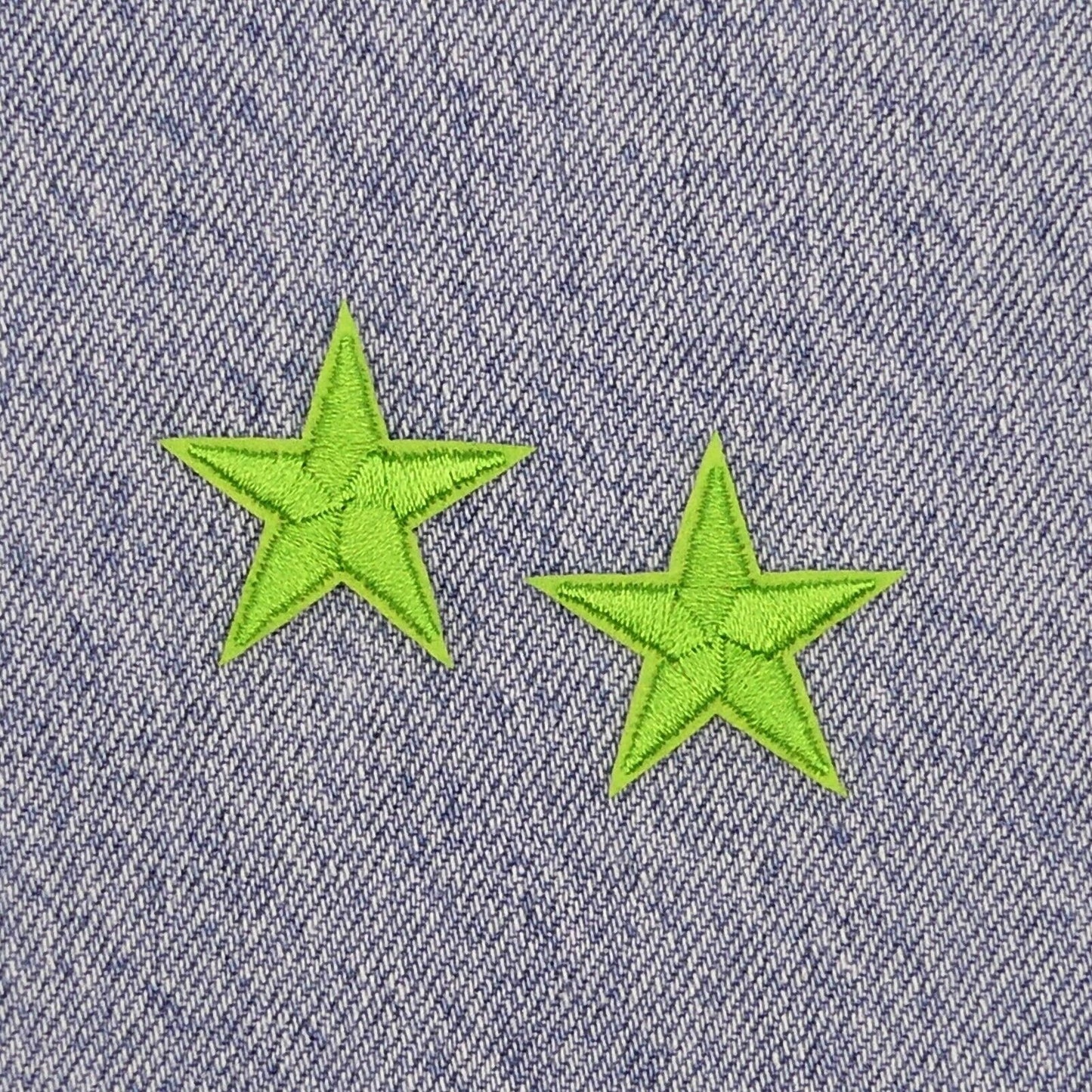 2 Lime Green STAR Patches Iron On Sew On Stars Patch Embroidered Applique Badges