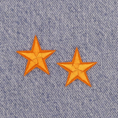 2 Orange STAR Patches Iron On Sew On Stars Patch Embroidered Applique Badges