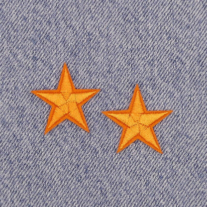 2 Orange STAR Patches Iron On Sew On Stars Patch Embroidered Applique Badges