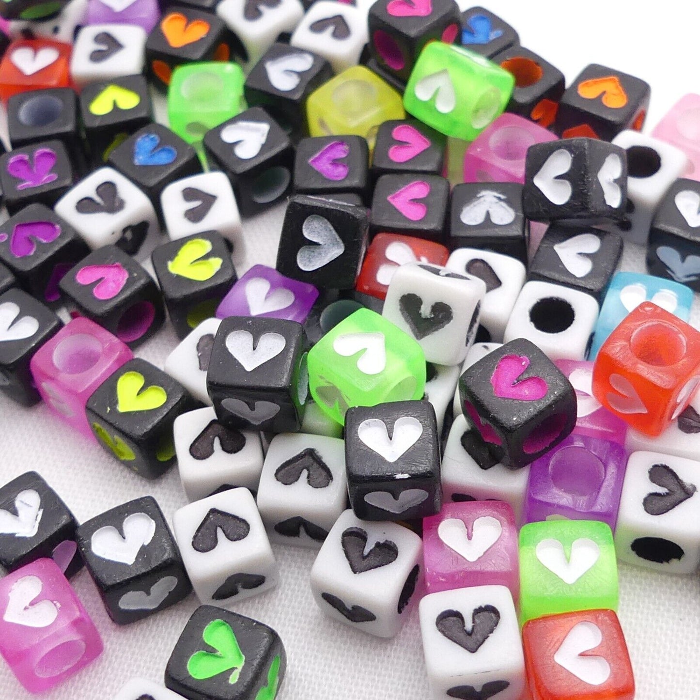 100 Mixed Heart Cube Beads 7mm