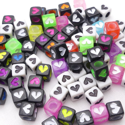 100 Mixed Heart Cube Beads 7mm